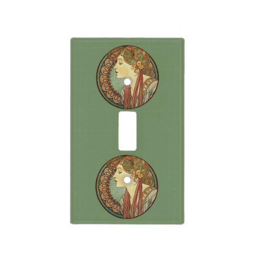 Vintage Art Deco Lady Green Mosaic Tiles Leaves Light Switch Cover