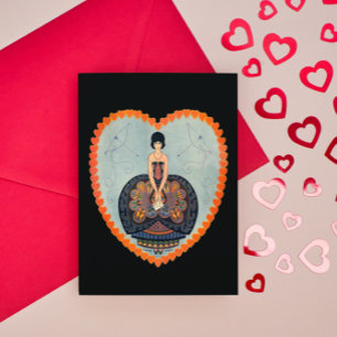 Vintage Art Deco Lady Heart Valentine’s Day Holiday Card