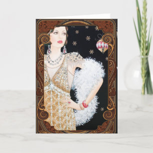 Vintage Art Deco Lady in Window Holiday Card