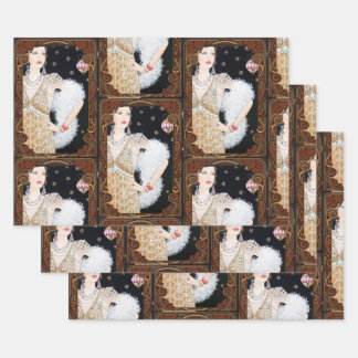 Vintage Art Deco Lady in Window Wrapping Paper Sheets