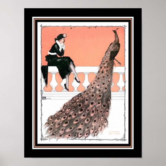 Vintage, Art Deco "Lady & Peacock" Poster (Front)
