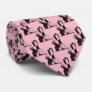 Vintage Art Deco Lady With Pearls Black Transp Tie