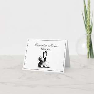 Vintage Art Deco Lady With Pearls Blk White Letterpress Thank You Card
