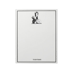 Vintage Art Deco Lady With Pearls Blk White Notepad