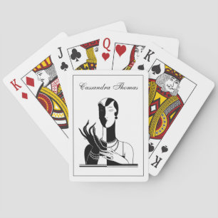 Vintage Art Deco Lady With Pearls Blk White Poker Cards