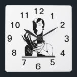 Vintage Art Deco Lady With Pearls Blk White Square Wall Clock<br><div class="desc">Vintage Art Deco Lady With Pearls - Vintage Advertising Art - Black & White Image Customizable invitations and accessories with a stylized vintage art deco advertising art image of a fashionable 1920s - 1930s woman wearing pearls. You can easily customize these products by adding text fields, removing existing text fields,...</div>