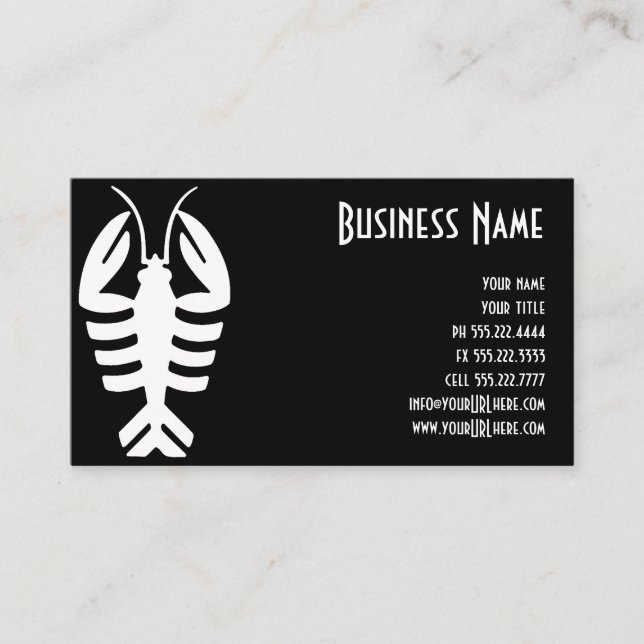 Vintage Art Deco Lobster in White on Black Business Card (Front)