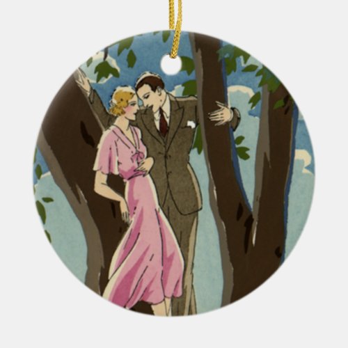 Vintage Art Deco Love and Romance Newlyweds Couple Ceramic Ornament