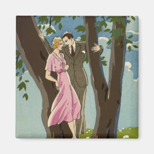 Vintage Art Deco Love and Romance Newlyweds Couple Magnet