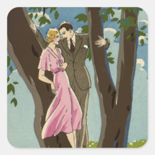 Vintage Art Deco Love and Romance Newlyweds Couple Square Sticker