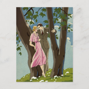 Vintage Art Deco Love and Romance, Save the Date! Announcement Postcard