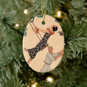 Vintage Art Deco Love, The Swing by George Barbier Ceramic Ornament