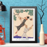 Vintage Art Deco Love, The Swing by George Barbier Poster<br><div class="desc">Vintage illustration love and romance art deco image with a couple flirting, playing and carefree in the park during the spring season. The woman is swinging on a swing from a tree, her hat is falling off and she is wearing a beautiful floral dress with blooming flowers. The man is...</div>