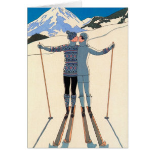 Vintage Art Deco, Lovers in Snow by George Barbier Cards