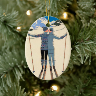 Vintage Art Deco, Lovers in Snow by George Barbier Ceramic Ornament