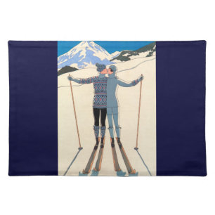 Vintage Art Deco, Lovers in Snow by George Barbier Placemat