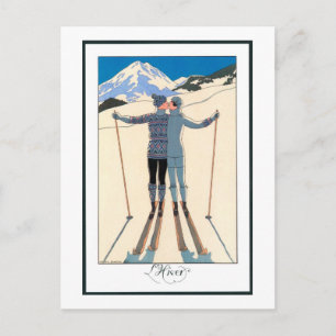 Vintage Art Deco, Lovers in Snow by George Barbier Postcard