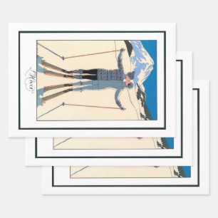 Vintage Art Deco, Lovers in Snow by George Barbier Wrapping Paper Sheets