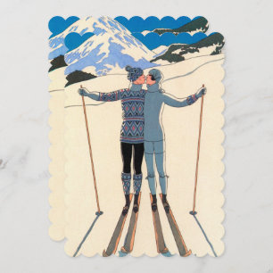 Vintage Art Deco, Lovers in the Snow Wedding Invitation