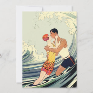Vintage Art Deco, Lovers Kiss at the Beach