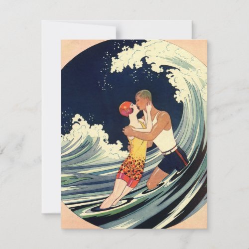 Vintage Art Deco Love Romantic Kiss Beach Wave Personalized Announcements