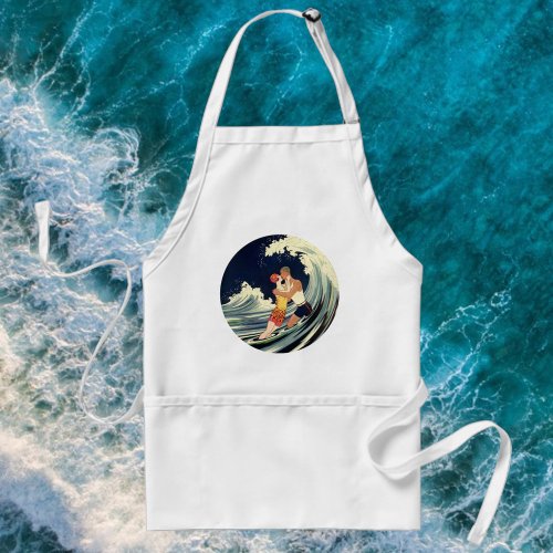 Vintage Art Deco Lovers Kiss in the Waves at Beach Adult Apron