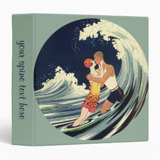 Vintage Art Deco Lovers Kiss in the Waves at Beach Binder