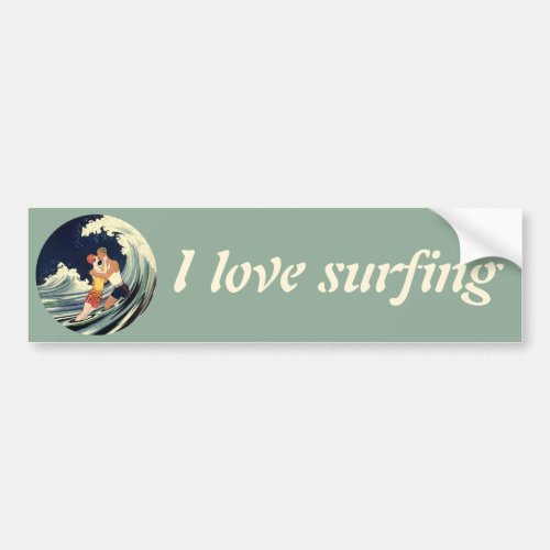 Vintage Art Deco Lovers Kiss in the Waves at Beach Bumper Sticker