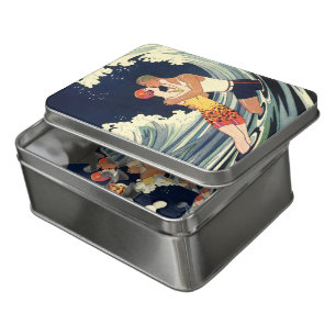 Vintage Art Deco Lovers Kiss in the Waves at Beach Jigsaw Puzzle