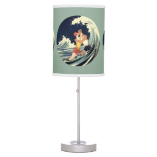 Vintage Art Deco Lovers Kiss in the Waves at Beach Table Lamp