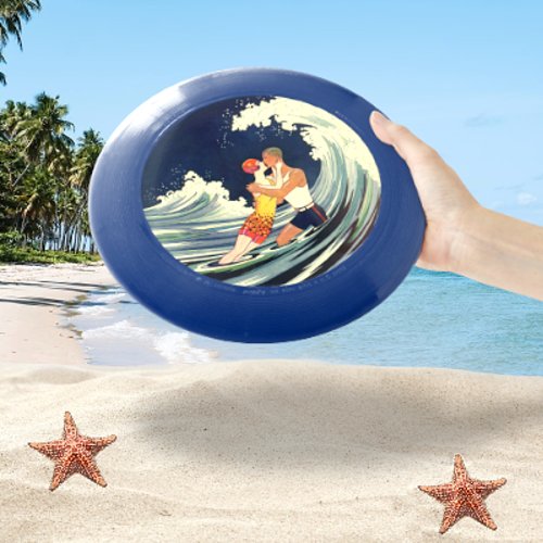 Vintage Art Deco Lovers Kiss in the Waves at Beach Wham_O Frisbee