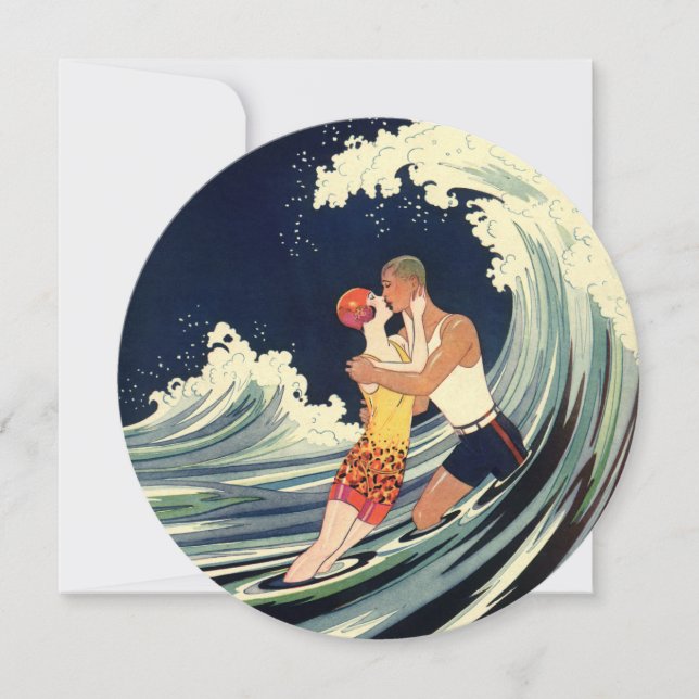 Vintage Art Deco Lovers Kiss, Wedding Invitation (Front)