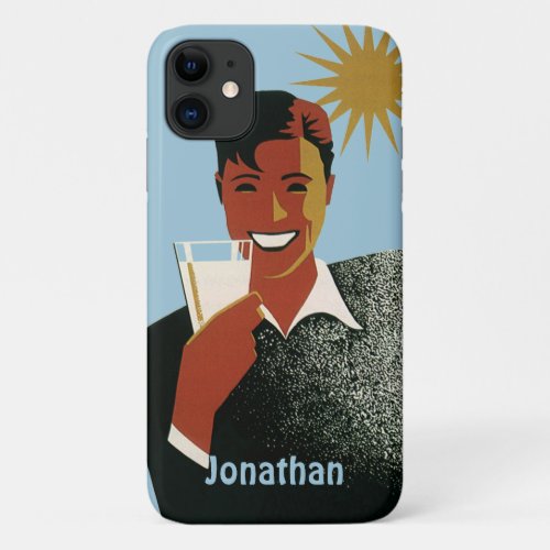 Vintage Art Deco Man with Cocktail in the Sun iPhone 11 Case