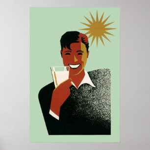 Vintage Art Deco, Man with Cocktail in the Sun Poster