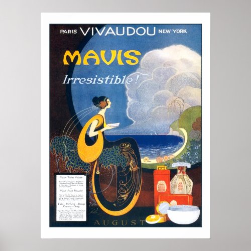 Vintage Art Deco Mavis Perfume 1920 Advertising Poster