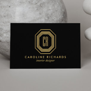 Vintage Art Deco Monogram Gold/Black Business Card