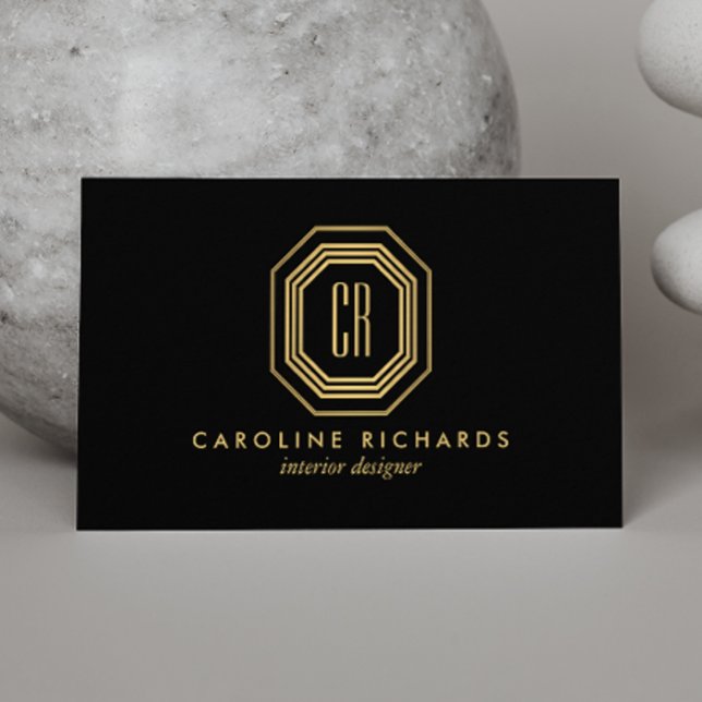 Vintage Art Deco Monogram Gold/Black Business Card (Creator Uploaded)