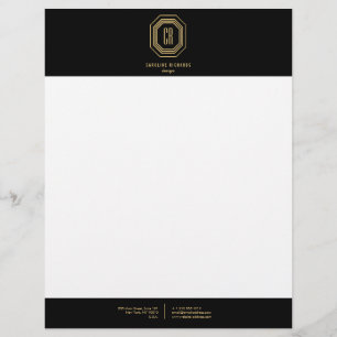 Vintage Art Deco Monogram Gold/Black Letterhead