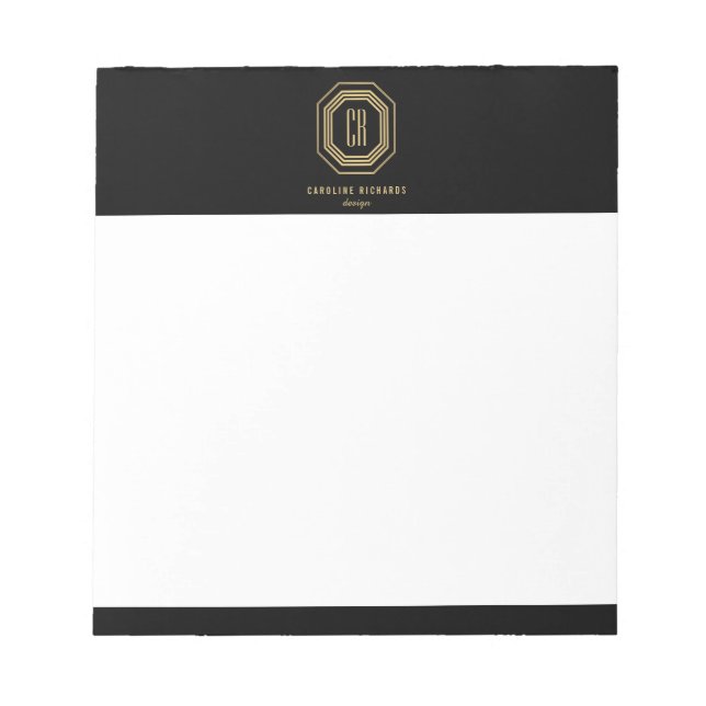 Vintage Art Deco Monogram Gold/Black Notepad (Front)