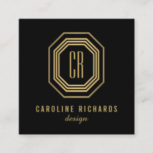 Vintage Art Deco Monogram Gold/Black Square Business Card