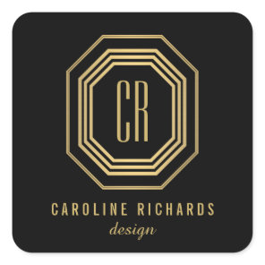 Vintage Art Deco Monogram Gold/Black Square Sticker