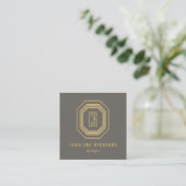 Vintage Art Deco Monogram Gold/Gray Square Business Card (Standing Front)