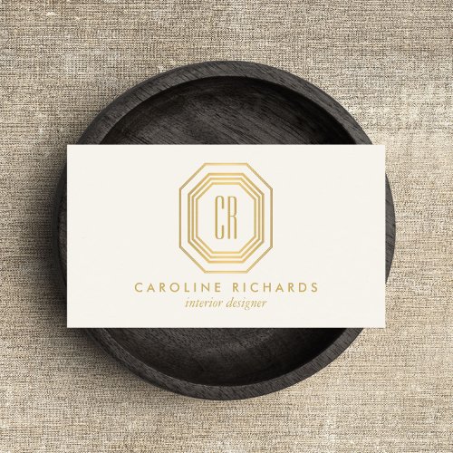 Vintage Art Deco Monogram GoldIvory Business Card