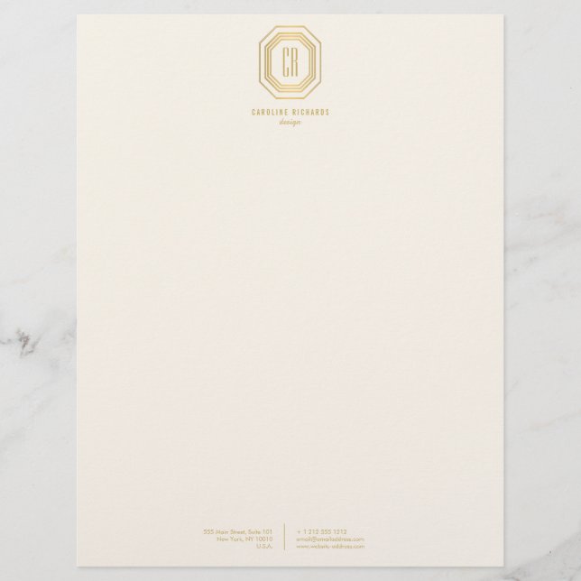 Vintage Art Deco Monogram Gold/Ivory Letterhead (Front)