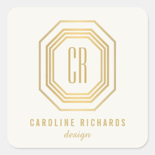 Vintage Art Deco Monogram Gold/Ivory Square Sticker