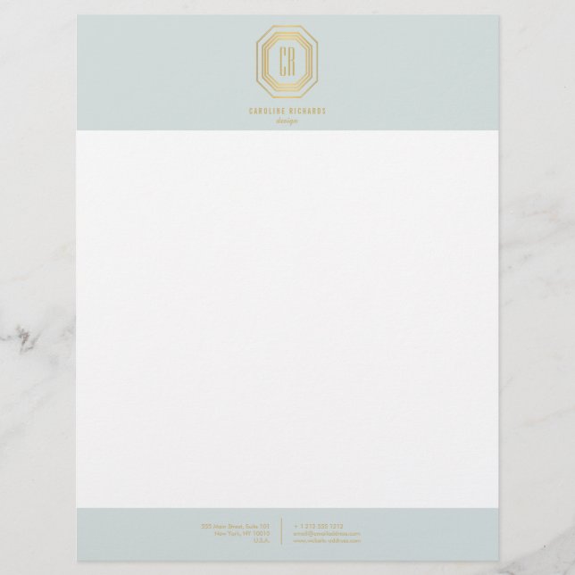 Vintage Art Deco Monogram Gold/Mint Letterhead (Front)