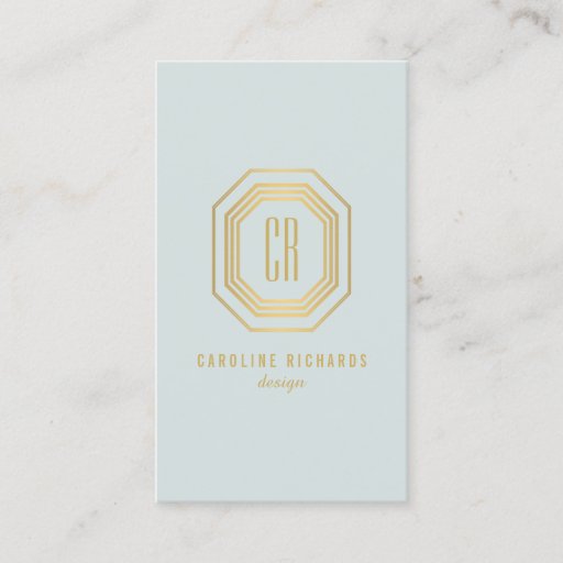 Customizable Glamorous Vintage Gold/Pale Aqua Art Deco Monogram Business Card Template