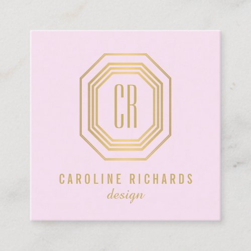 Vintage Art Deco Monogram GoldPink Square Business Card