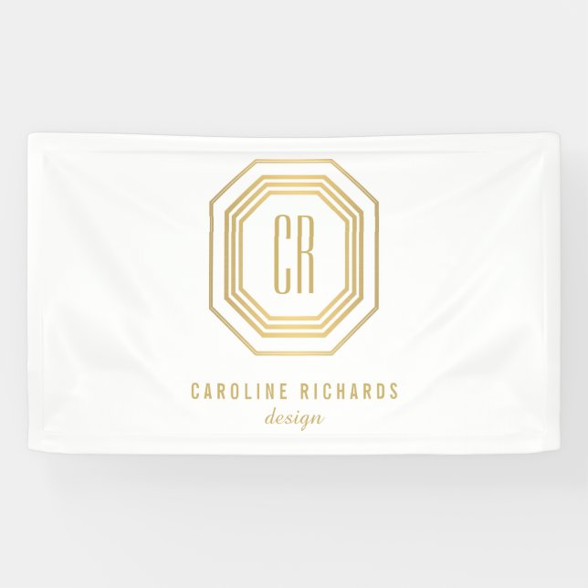 Vintage Art Deco Monogram Gold/White Banner (Horizontal)