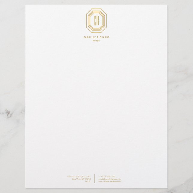 Vintage Art Deco Monogram Gold/White Letterhead (Front)